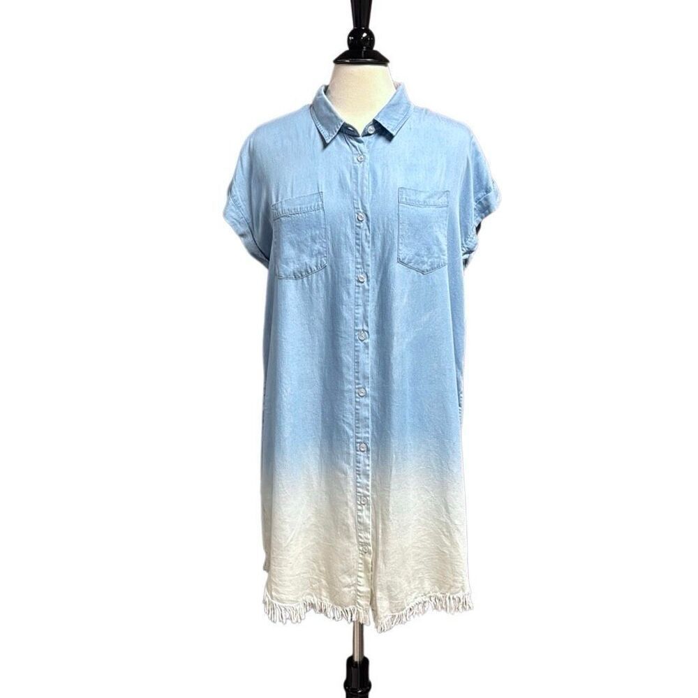 Hem & Thread Women’s Ombré Chambray Frayed Dress Size Large NEW